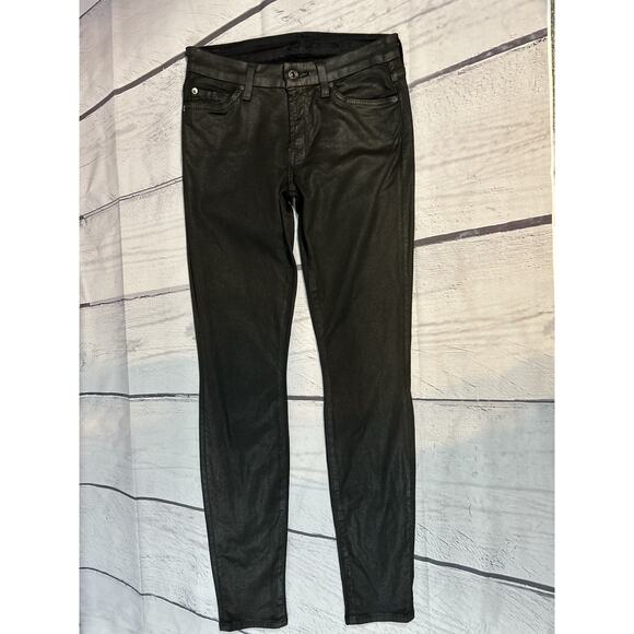 7 For All Mankind Wax Coated Skinny Jeans Size 27 Black - Picture 1 of 9